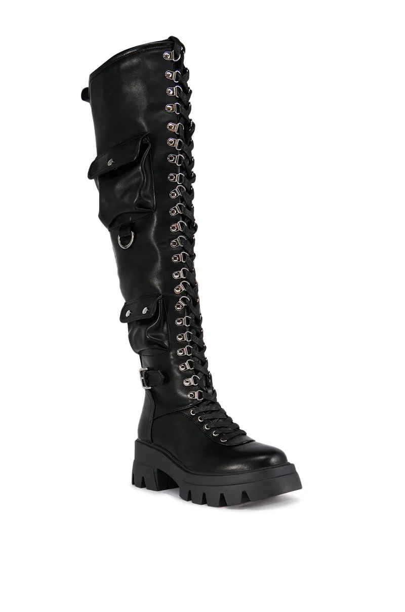 AZALEA WANG EDSEL BLACK OVER THE KNEE LACE UP BOOT