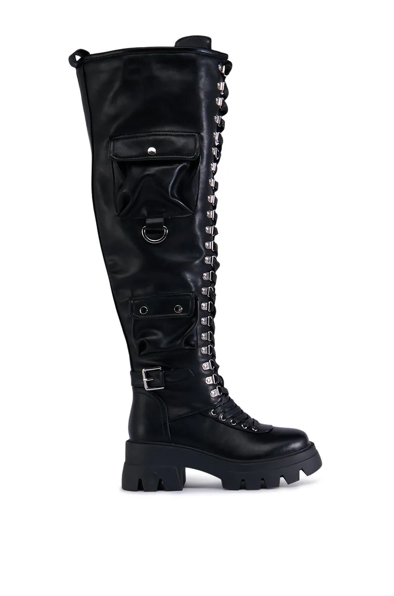 AZALEA WANG EDSEL BLACK OVER THE KNEE LACE UP BOOT