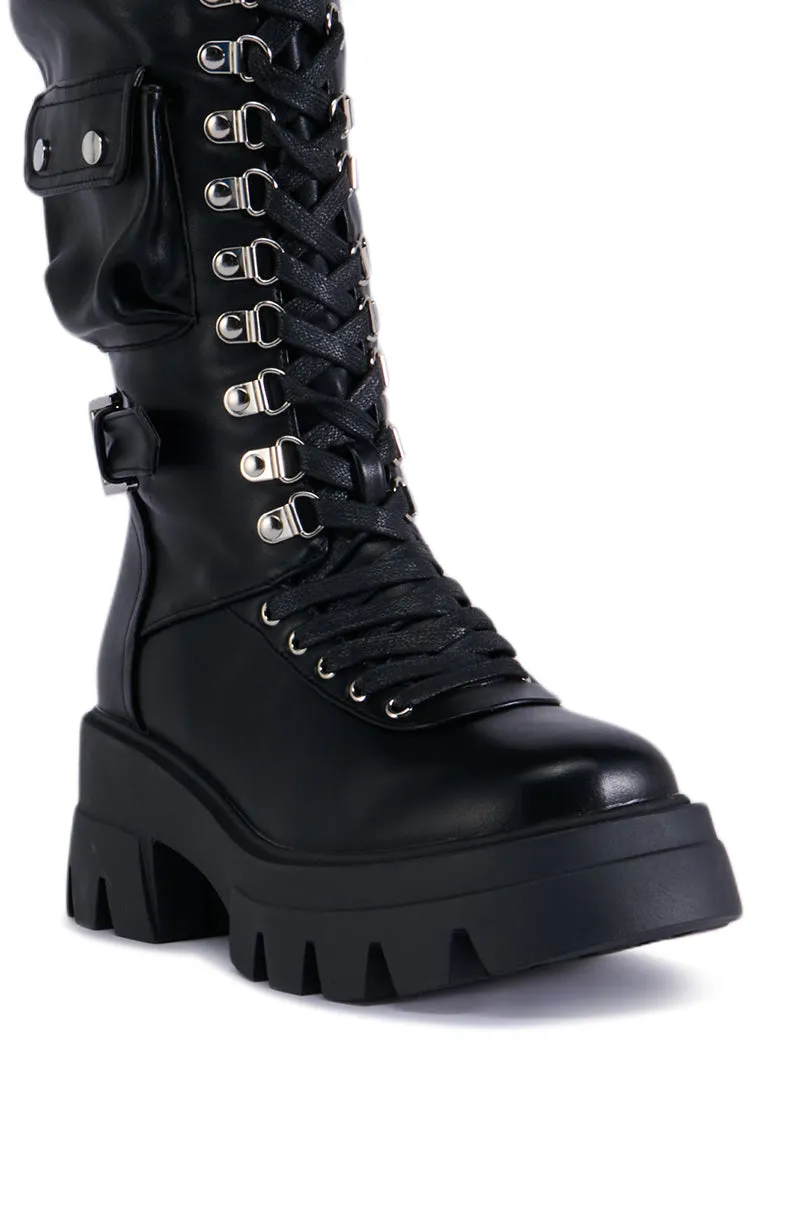 AZALEA WANG EDSEL BLACK OVER THE KNEE LACE UP BOOT