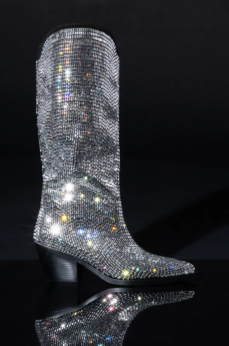 AZALEA WANG INGRID BLINGED OUT WESTERN BOOT IN SILVER