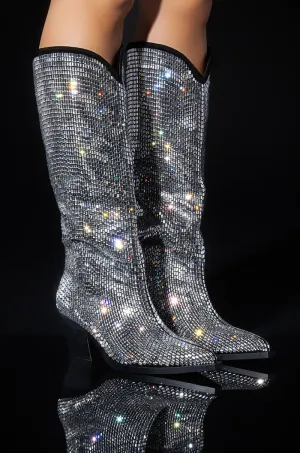 AZALEA WANG INGRID BLINGED OUT WESTERN BOOT IN SILVER