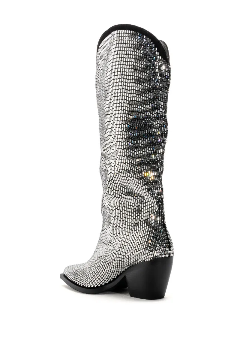 AZALEA WANG INGRID BLINGED OUT WESTERN BOOT IN SILVER