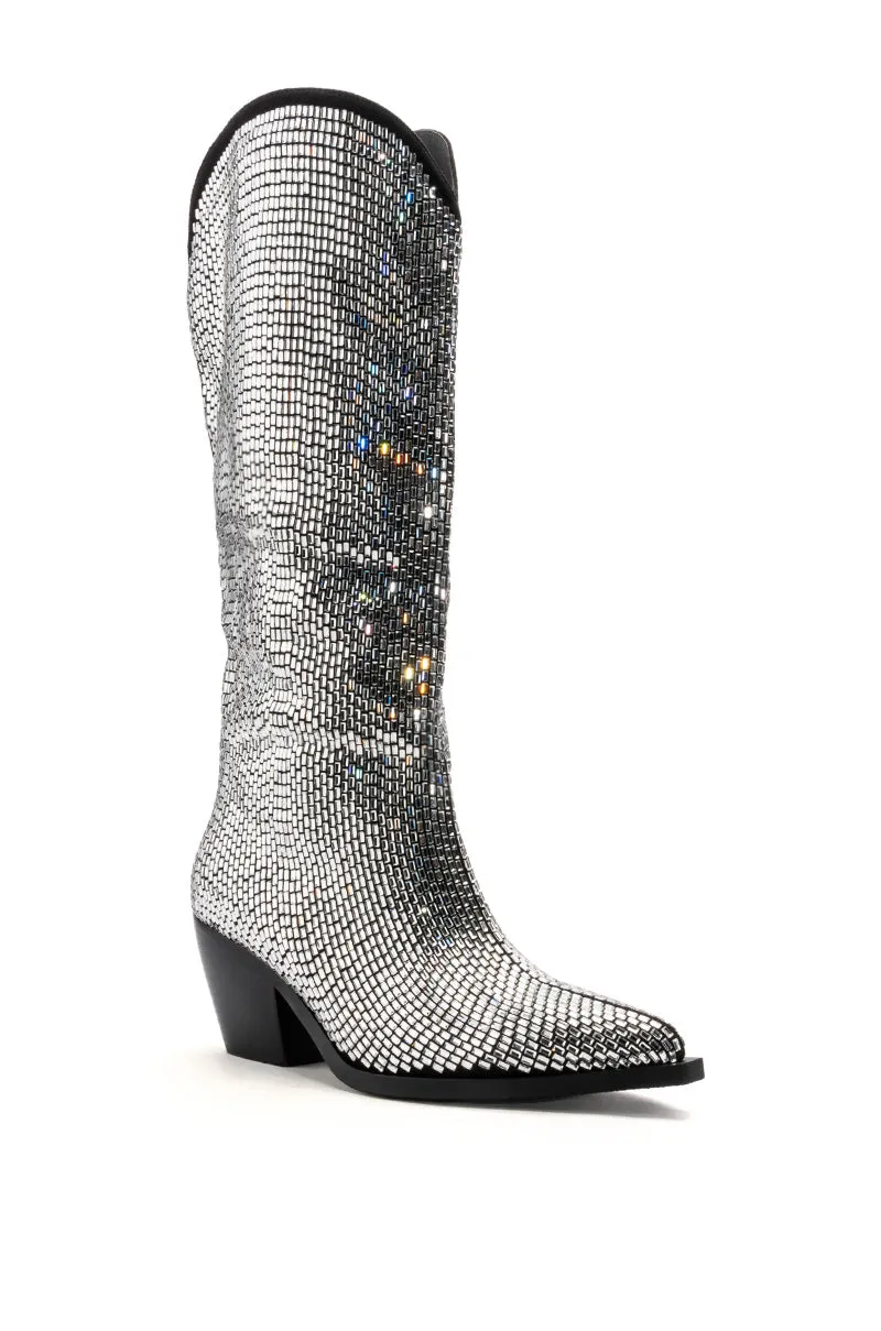 AZALEA WANG INGRID BLINGED OUT WESTERN BOOT IN SILVER