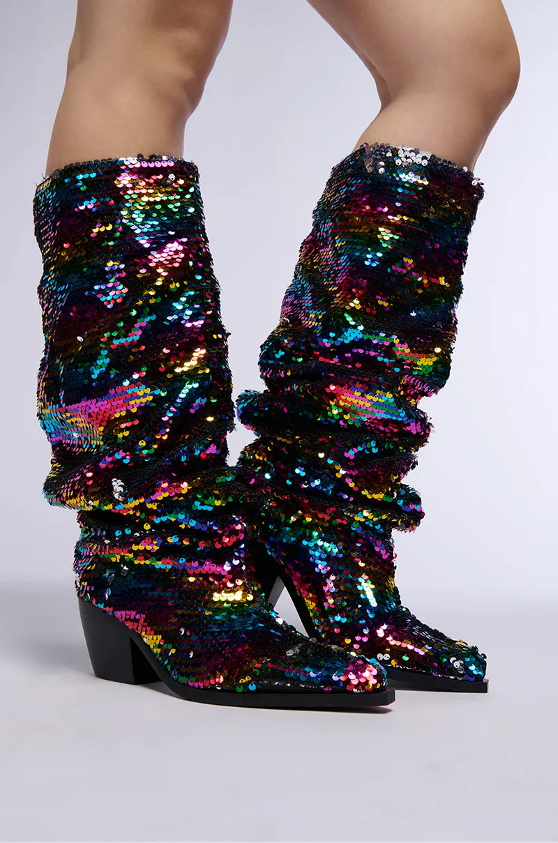 AZALEA WANG JADIE MULTI RAINBOW SEQUIN WESTERN BOOT