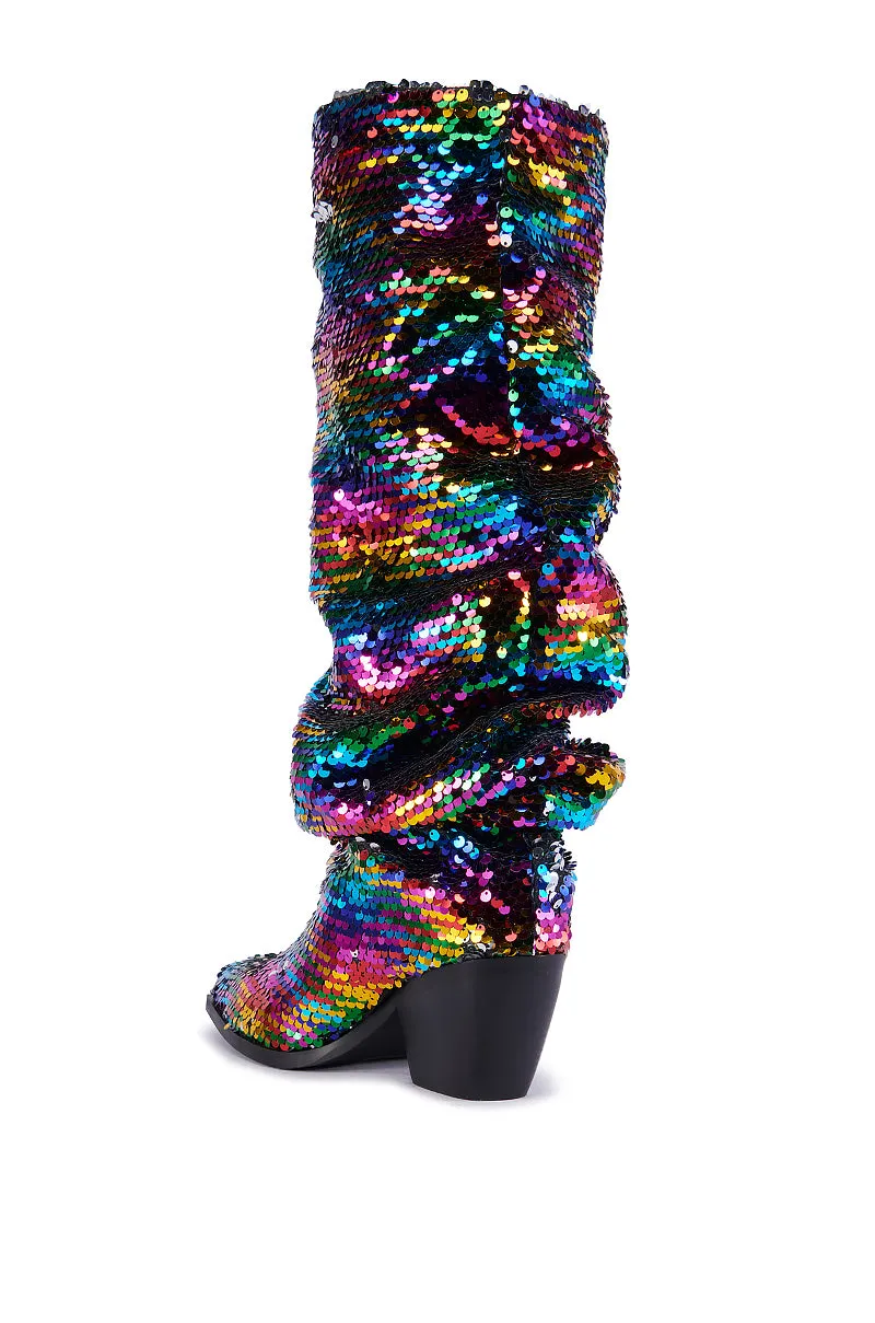 AZALEA WANG JADIE MULTI RAINBOW SEQUIN WESTERN BOOT