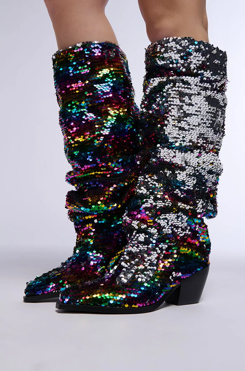 AZALEA WANG JADIE MULTI RAINBOW SEQUIN WESTERN BOOT