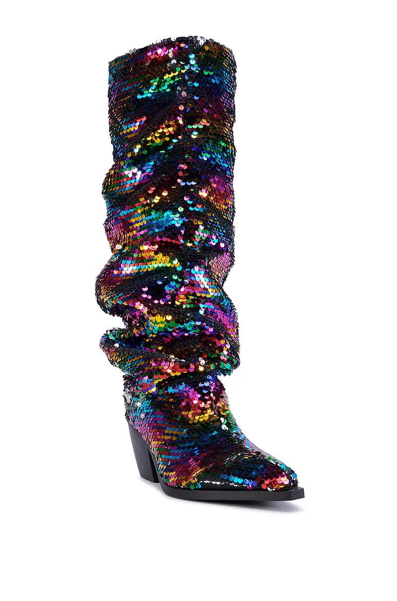 AZALEA WANG JADIE MULTI RAINBOW SEQUIN WESTERN BOOT