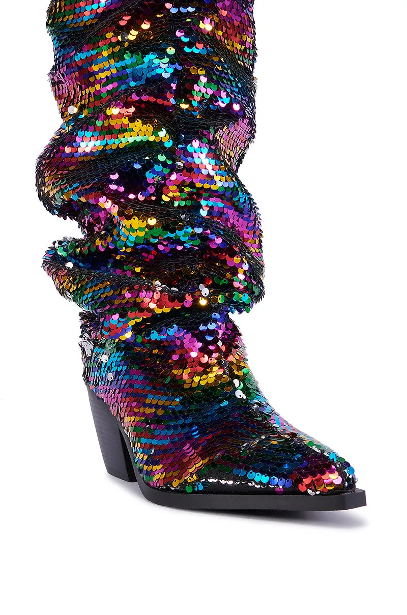 AZALEA WANG JADIE MULTI RAINBOW SEQUIN WESTERN BOOT