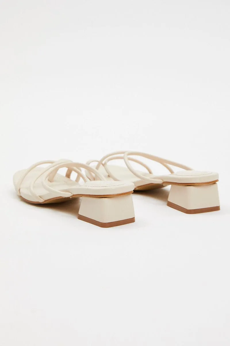 Beige Strappy Heeled Mules