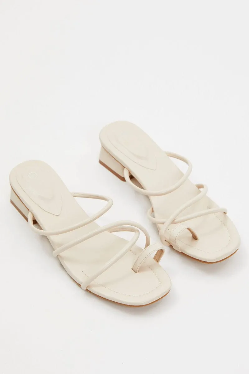 Beige Strappy Heeled Mules