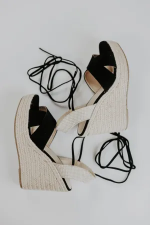 Black Lace Up Espadrille Wedges