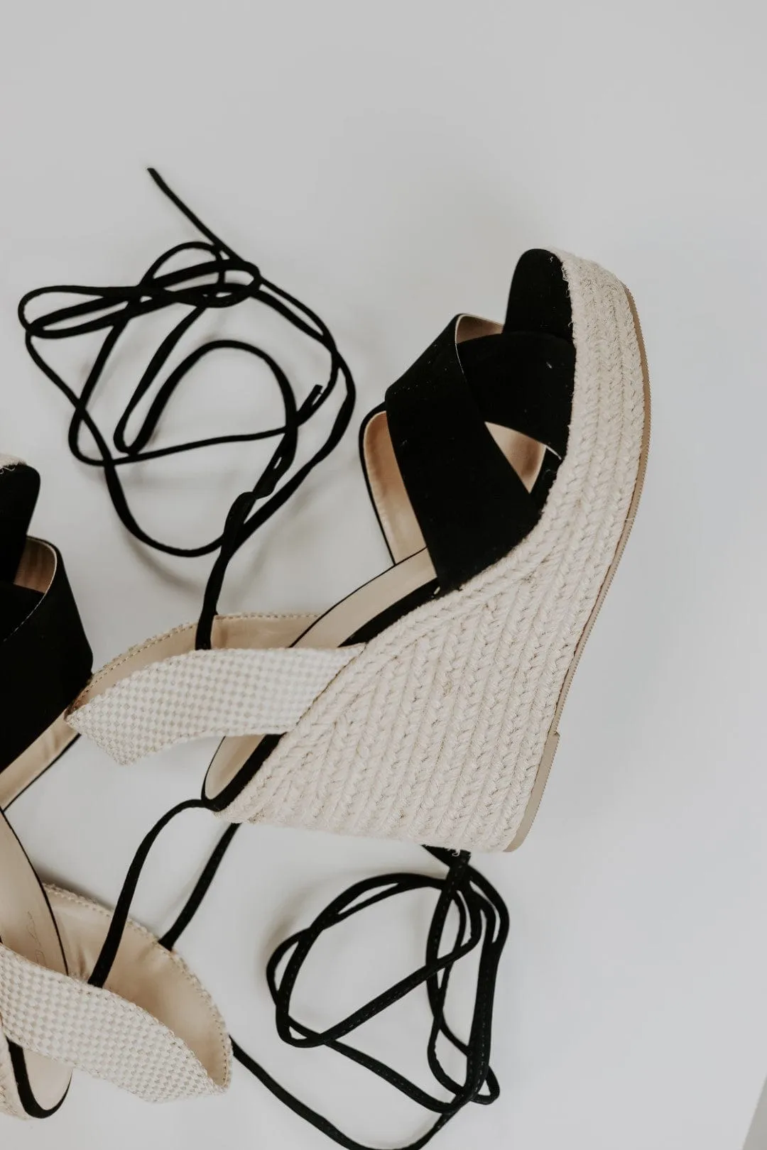 Black Lace Up Espadrille Wedges