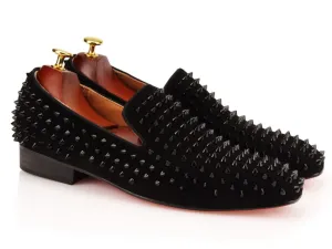 Black Studded Velvet Loafers