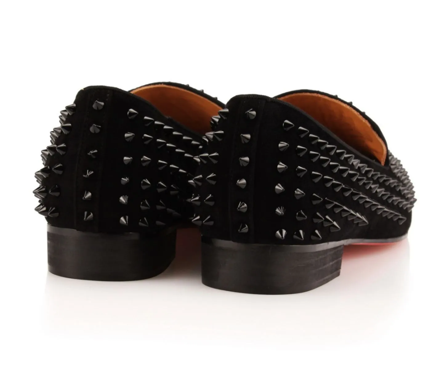 Black Studded Velvet Loafers