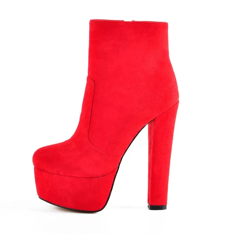 Block Chunky Round High Heel Platform Ankle Boots