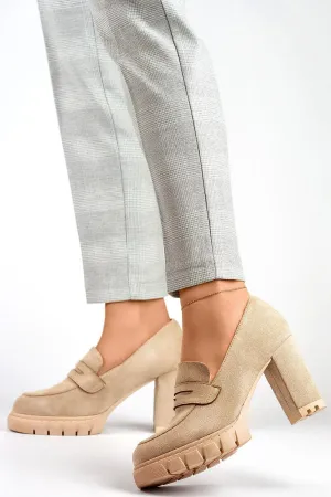 Chic Beige Eco-Suede Pumps with Stiletto Heel