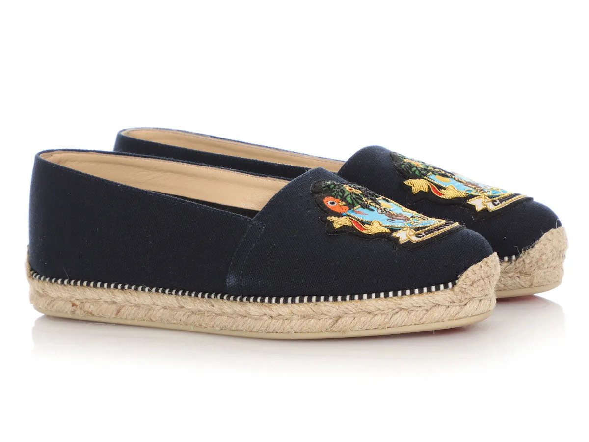 Christian Louboutin Navy Lougalia Espadrille Flats