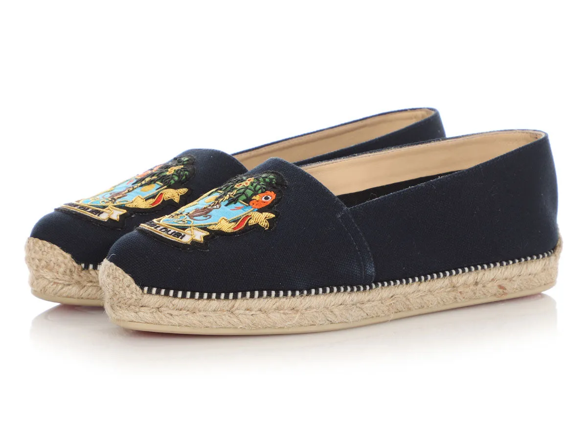 Christian Louboutin Navy Lougalia Espadrille Flats