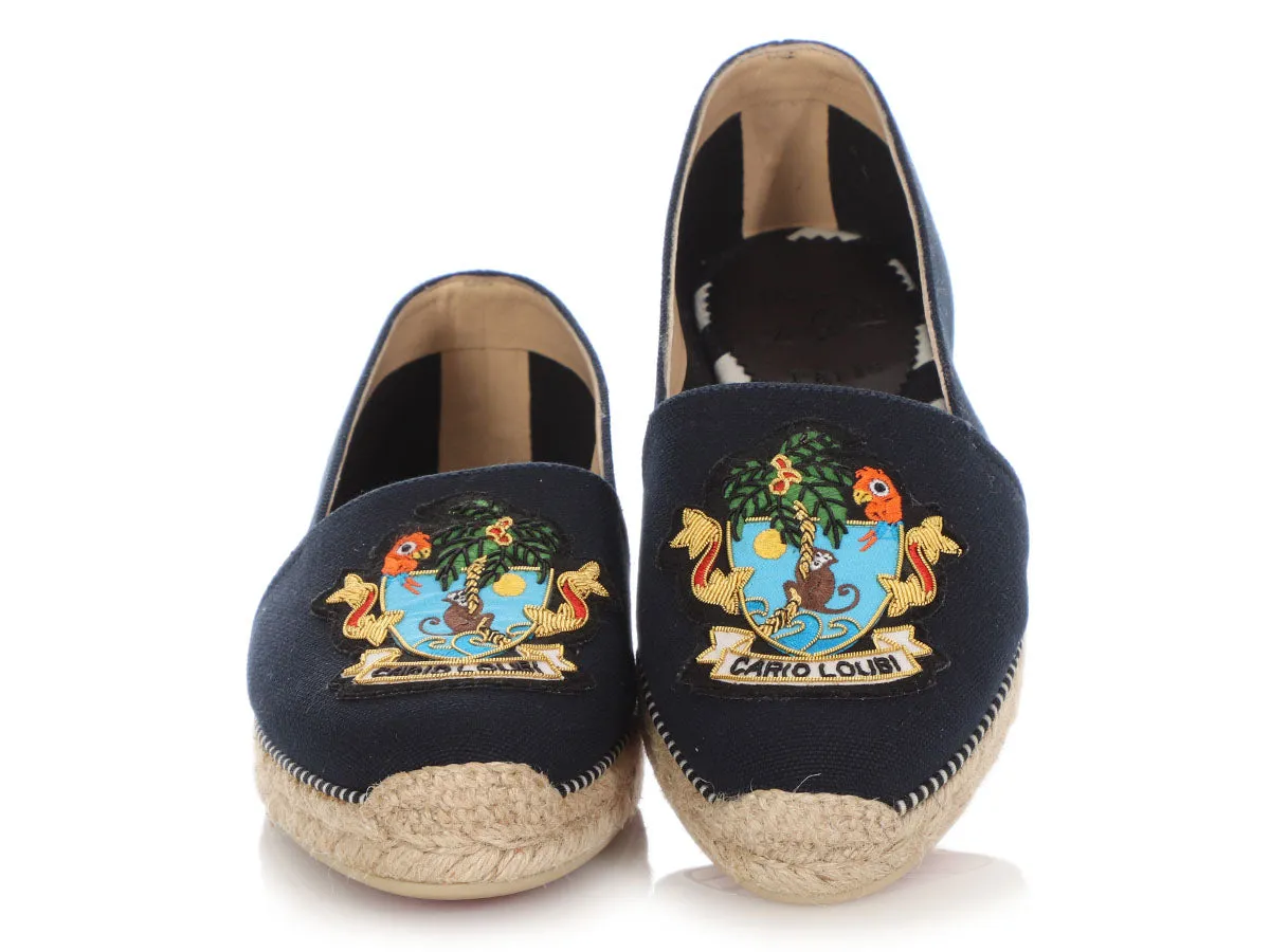 Christian Louboutin Navy Lougalia Espadrille Flats