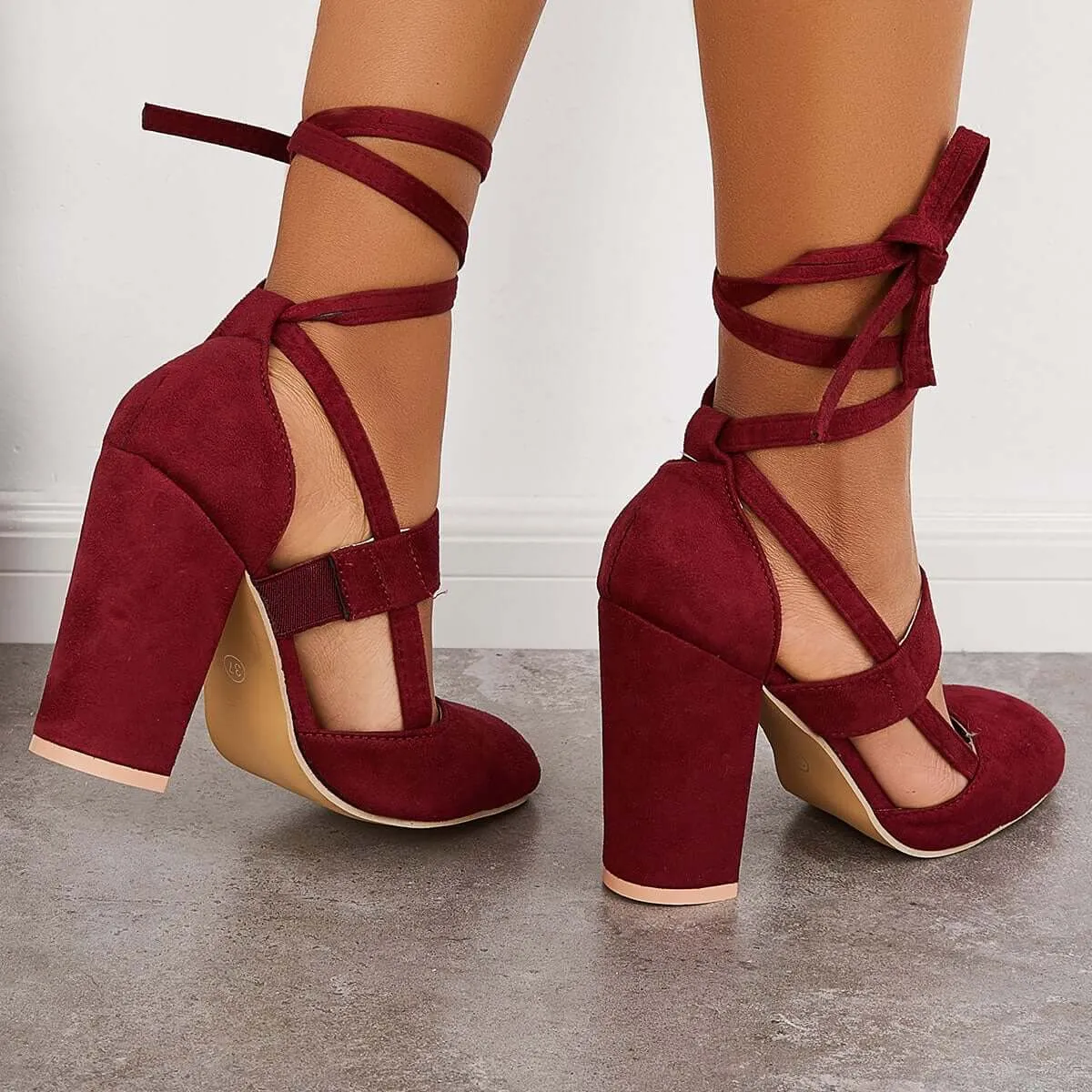 Chunky Block High Heels Lace Up Dress Sandals Ankle Strappy Pumps