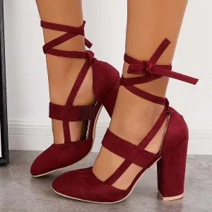 Chunky Block High Heels Lace Up Dress Sandals Ankle Strappy Pumps