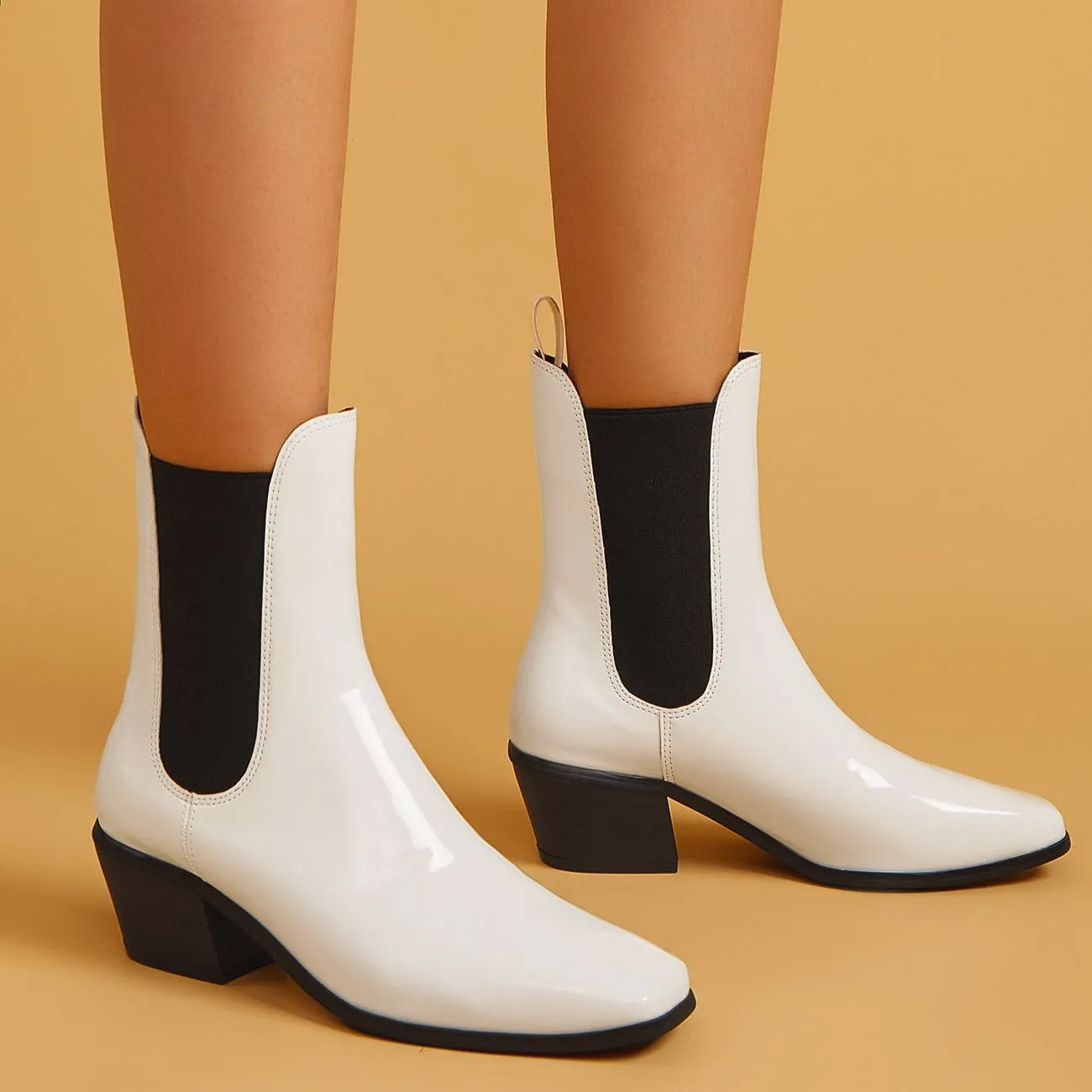 Chunky Heel Square Toe Short Boots