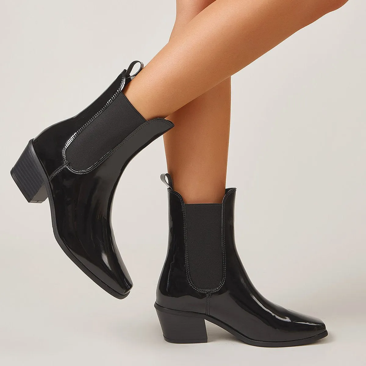 Chunky Heel Square Toe Short Boots