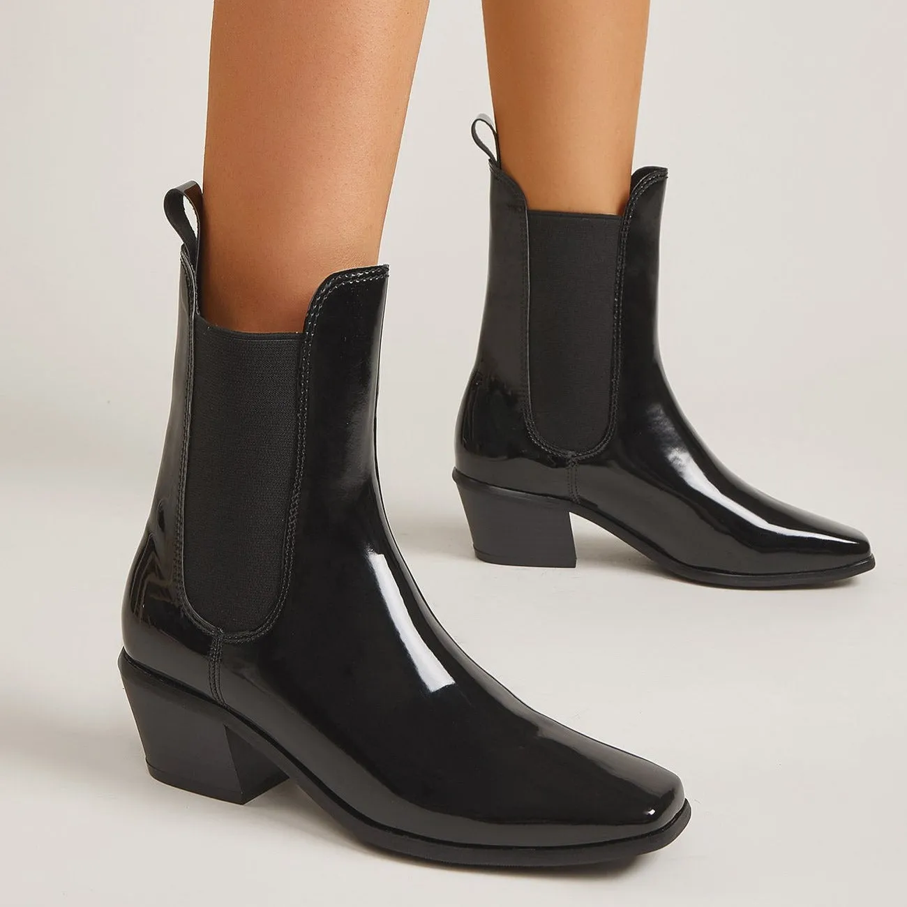 Chunky Heel Square Toe Short Boots