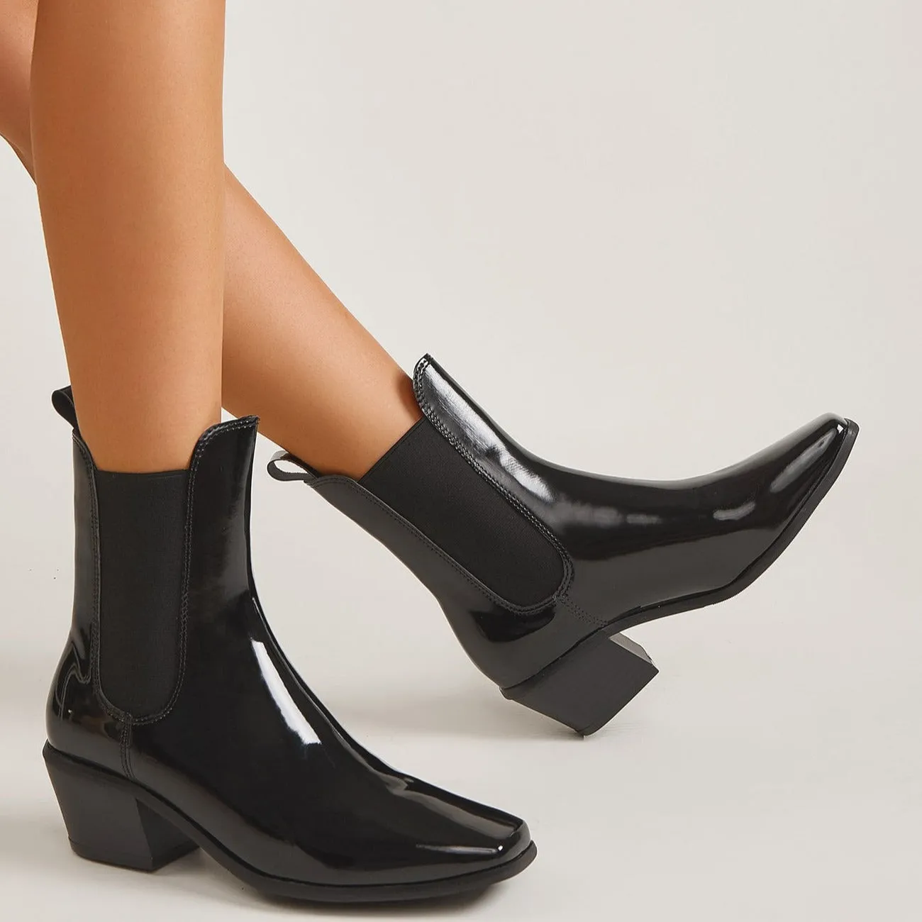 Chunky Heel Square Toe Short Boots