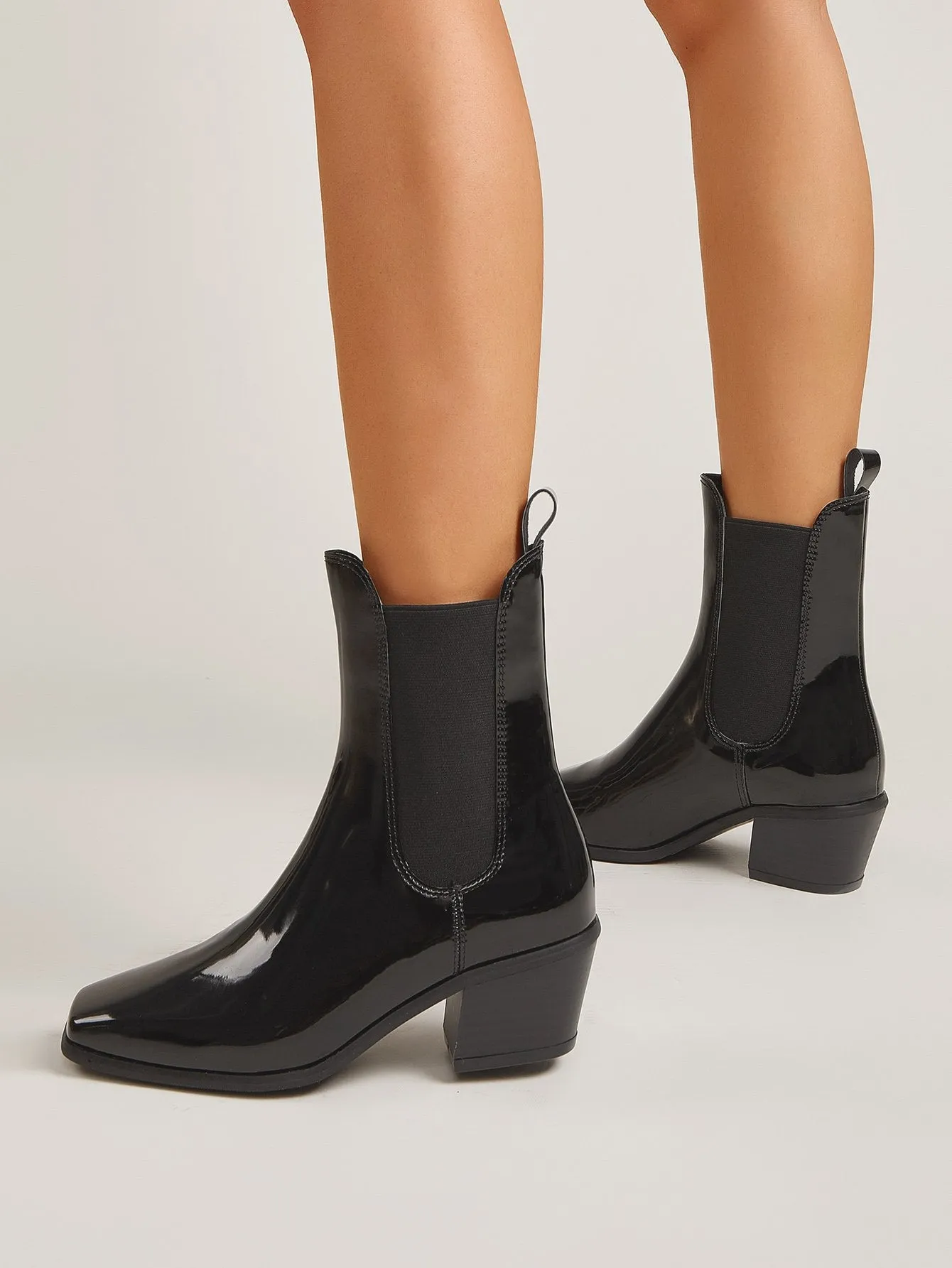 Chunky Heel Square Toe Short Boots