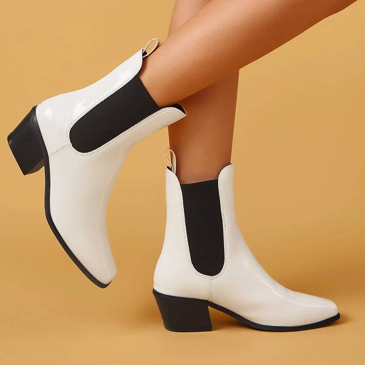 Chunky Heel Square Toe Short Boots