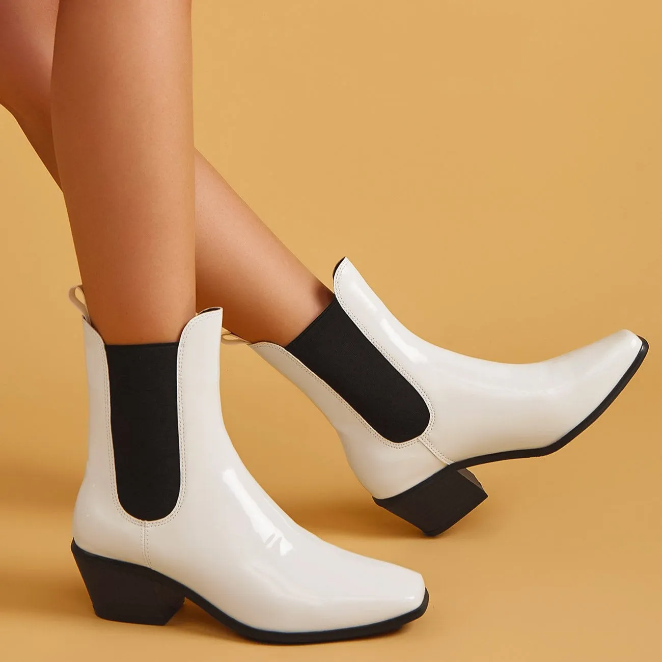 Chunky Heel Square Toe Short Boots