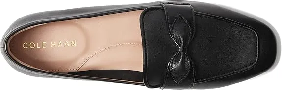 Cole Haan York Bow Black Leather Slip On Square Toe Bow Detailed Classic Loafers