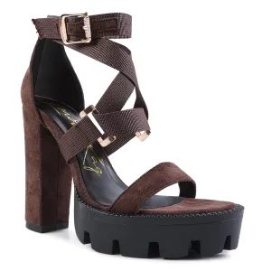 Dark Brown Straps Platform High Heels