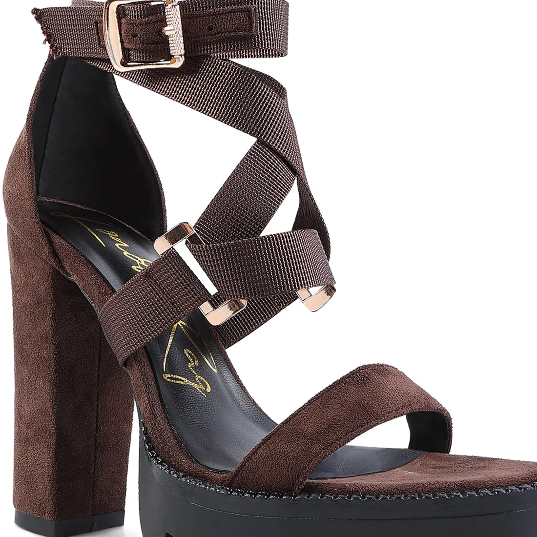 Dark Brown Straps Platform High Heels