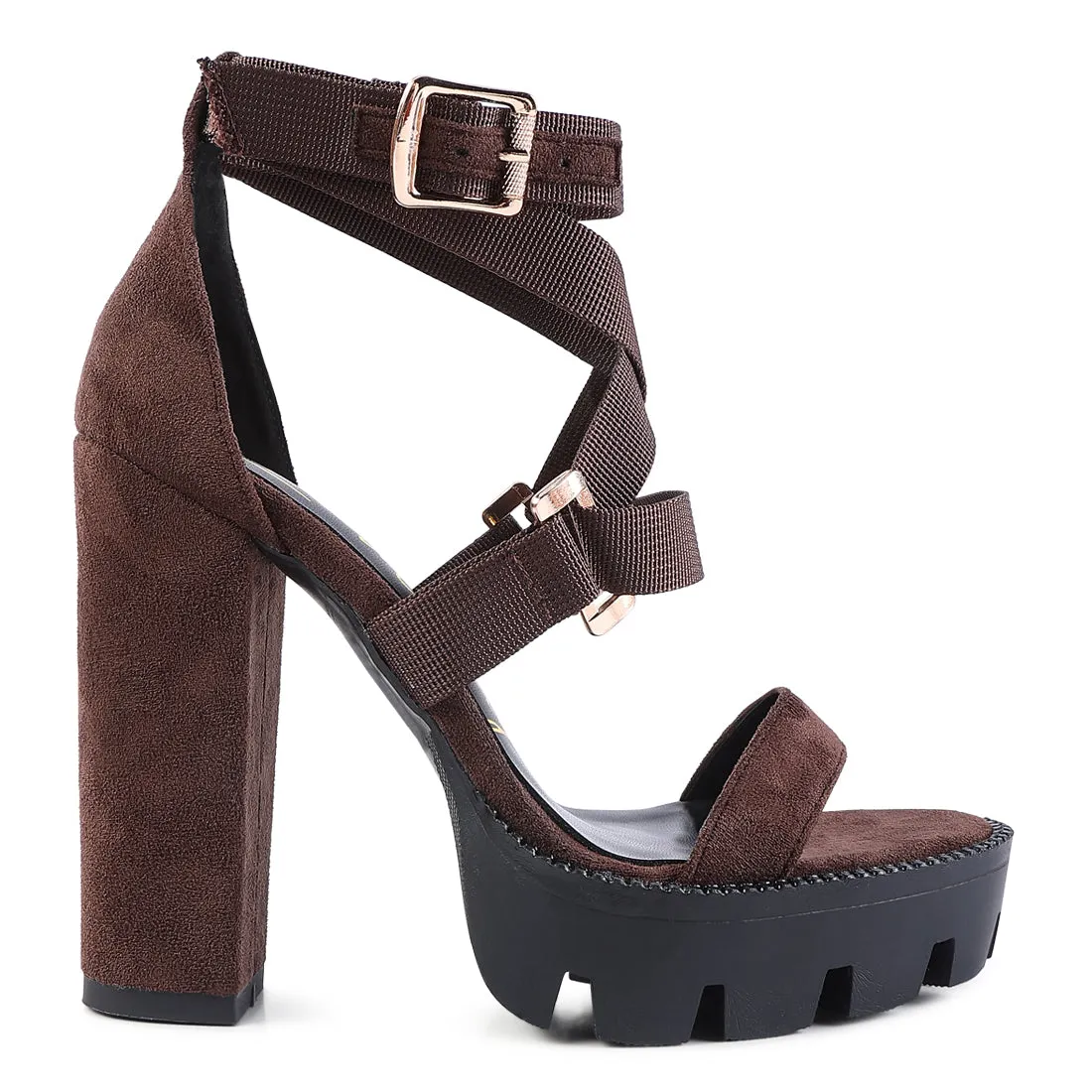 Dark Brown Straps Platform High Heels