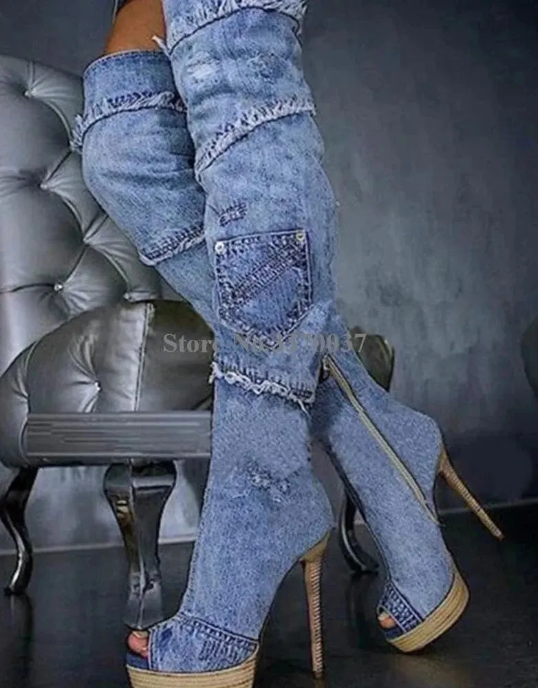 Desire Denim Wedge Platform Boots