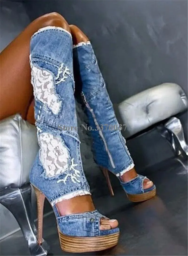 Desire Denim Wedge Platform Boots