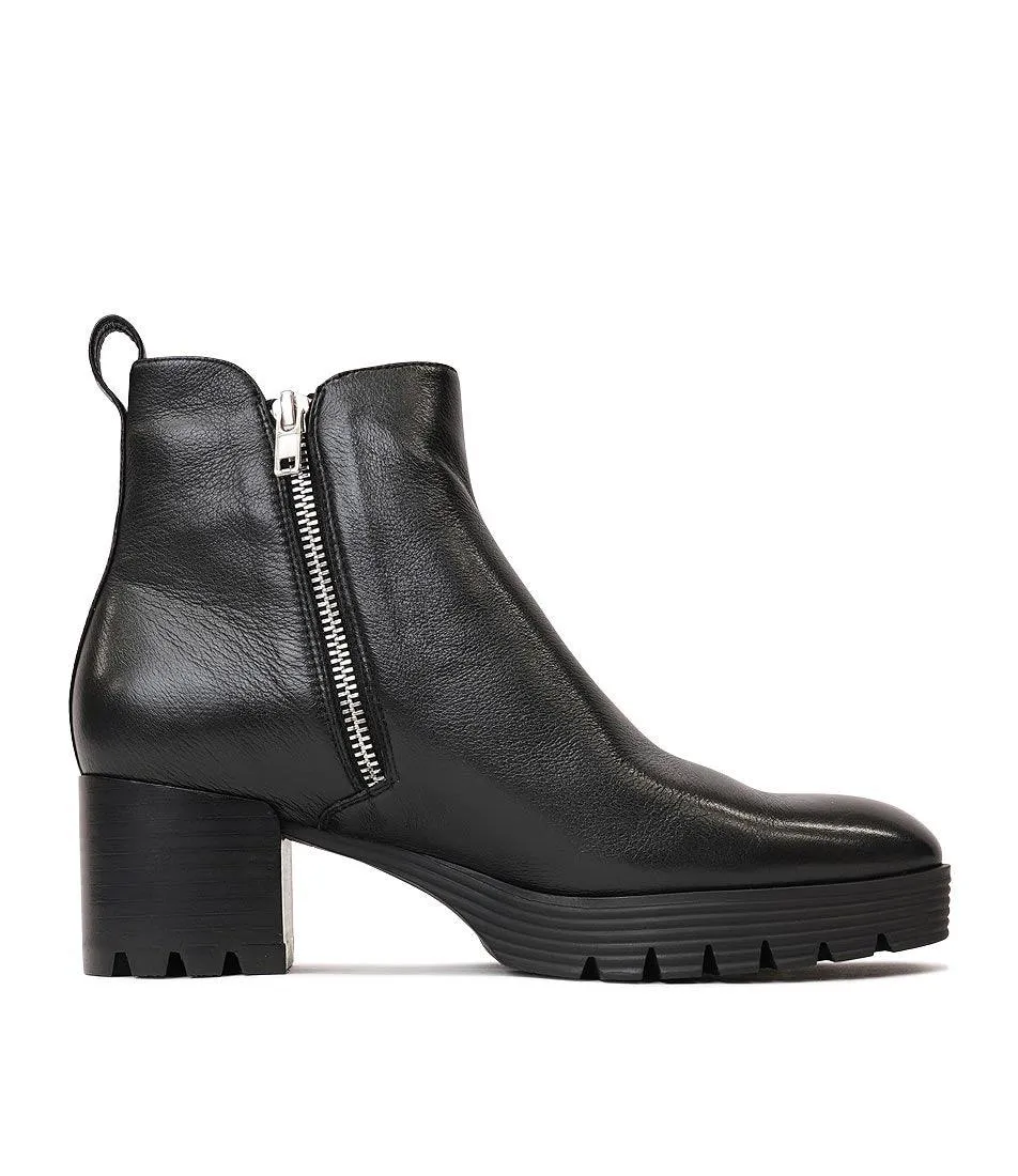 Dinis Black Leather Ankle Boots