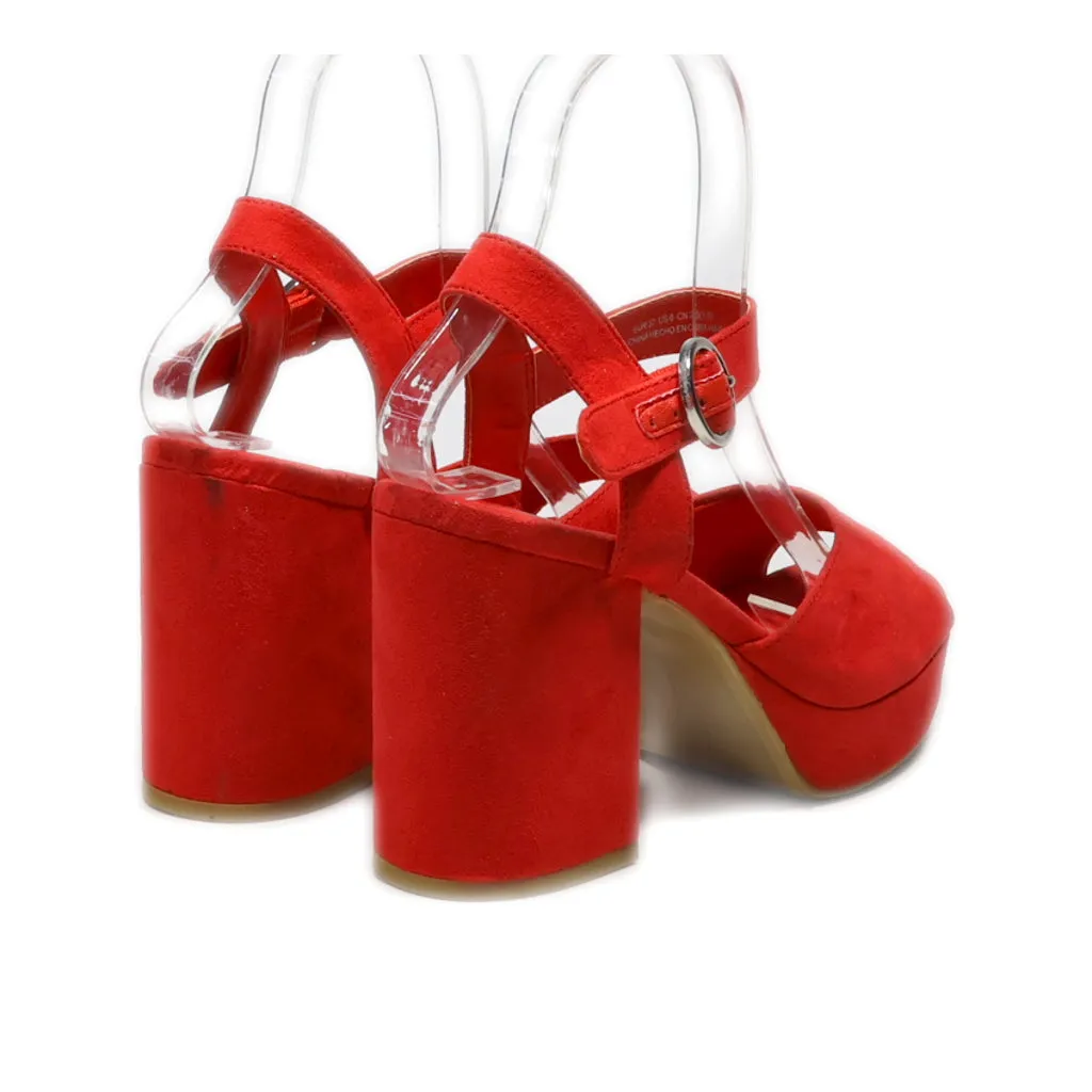 Divided Platform Sandals Suede Red Colour For Women