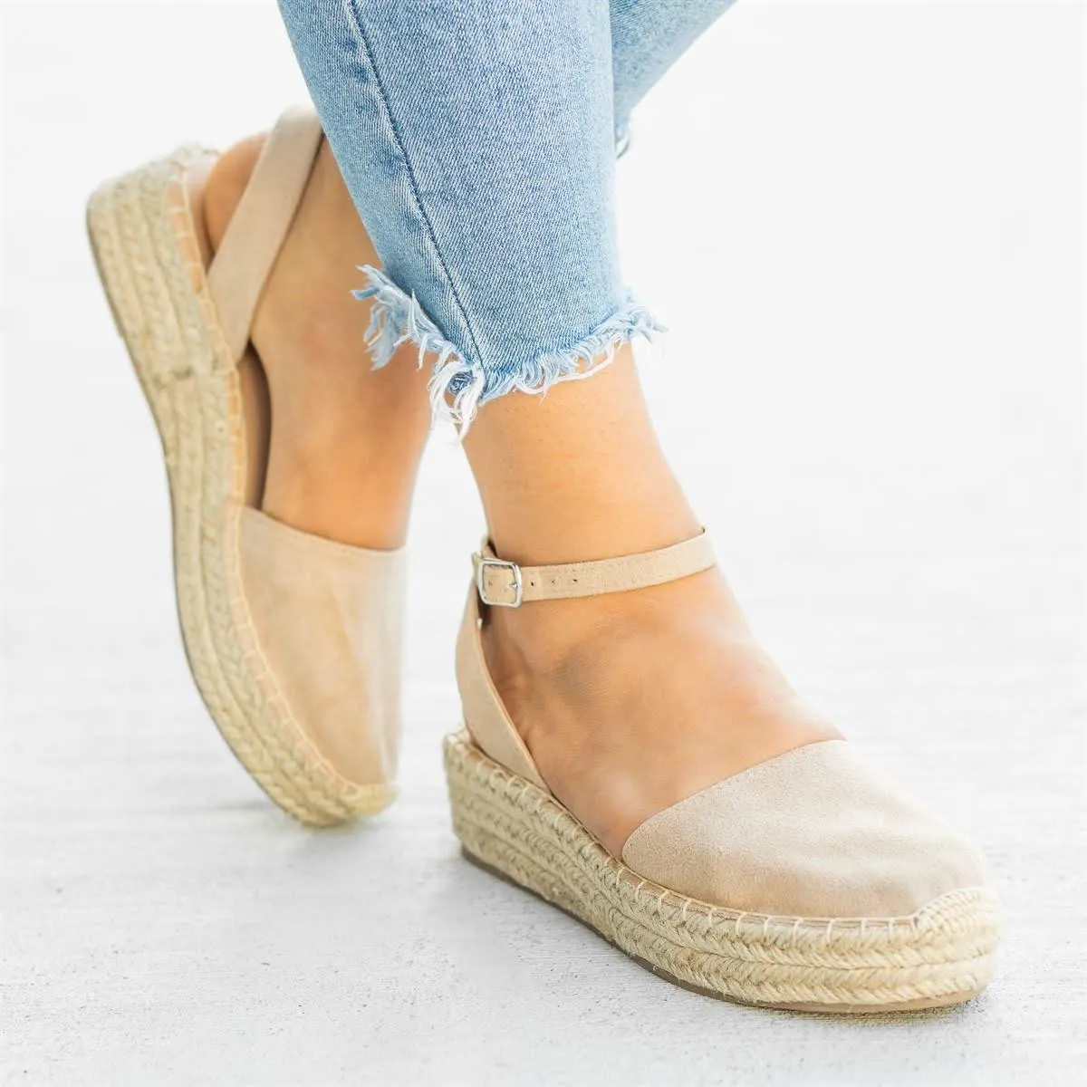 elveswallet Classic Espadrille Sandals Platform Buckle Strap Sandals