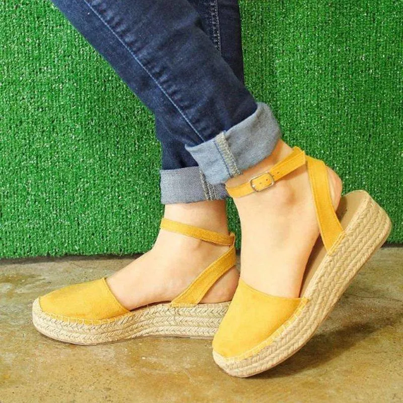 elveswallet Classic Espadrille Sandals Platform Buckle Strap Sandals