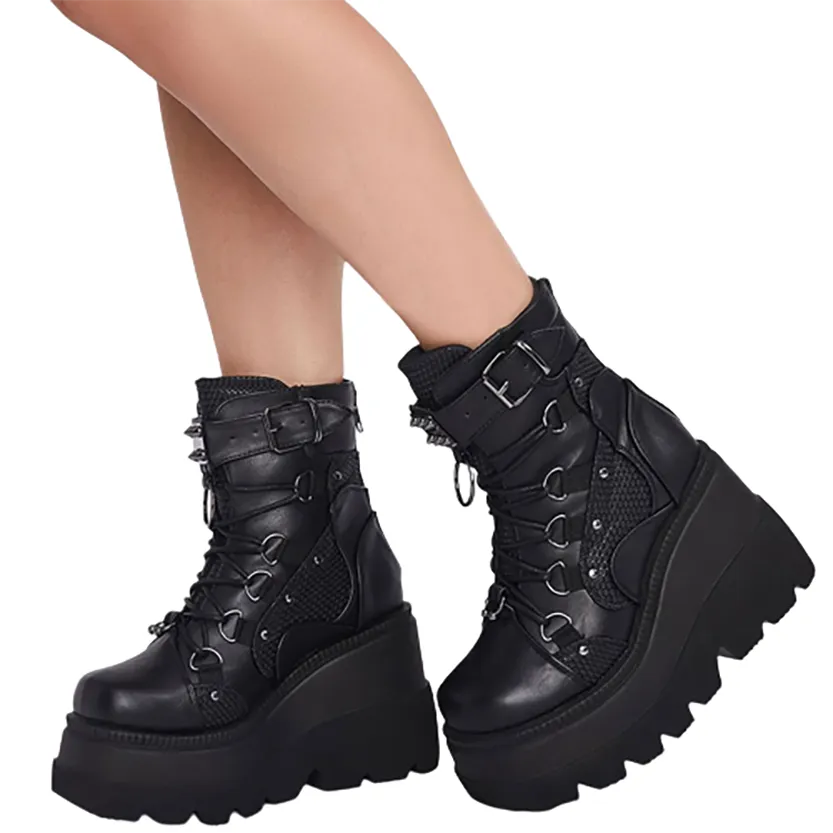 Funki Buys | Boots | Women's Gothic Punk Buckle Ring Creepers