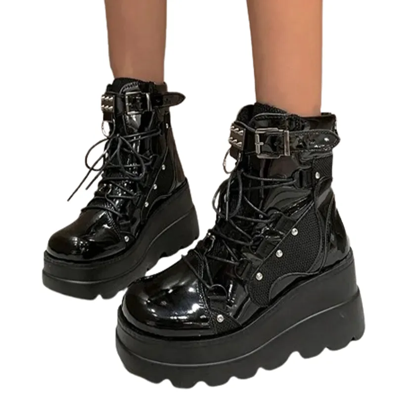 Funki Buys | Boots | Women's Gothic Punk Buckle Ring Creepers