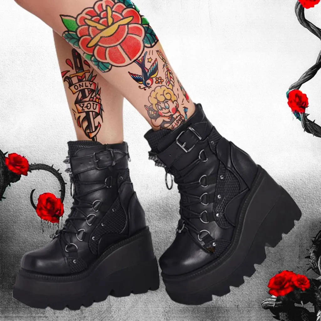 Funki Buys | Boots | Women's Gothic Punk Buckle Ring Creepers