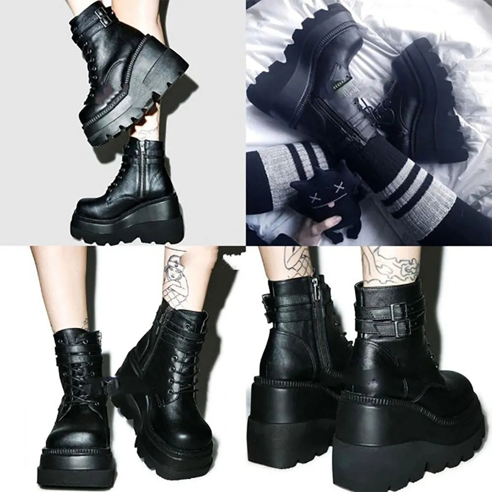 Funki Buys | Boots | Women's Gothic Punk Buckle Ring Creepers