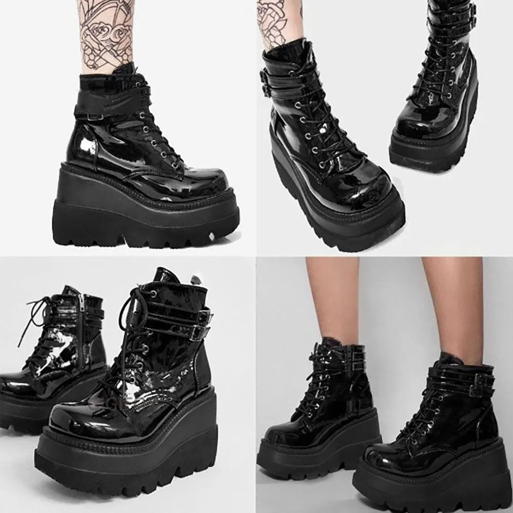 Funki Buys | Boots | Women's Gothic Punk Buckle Ring Creepers