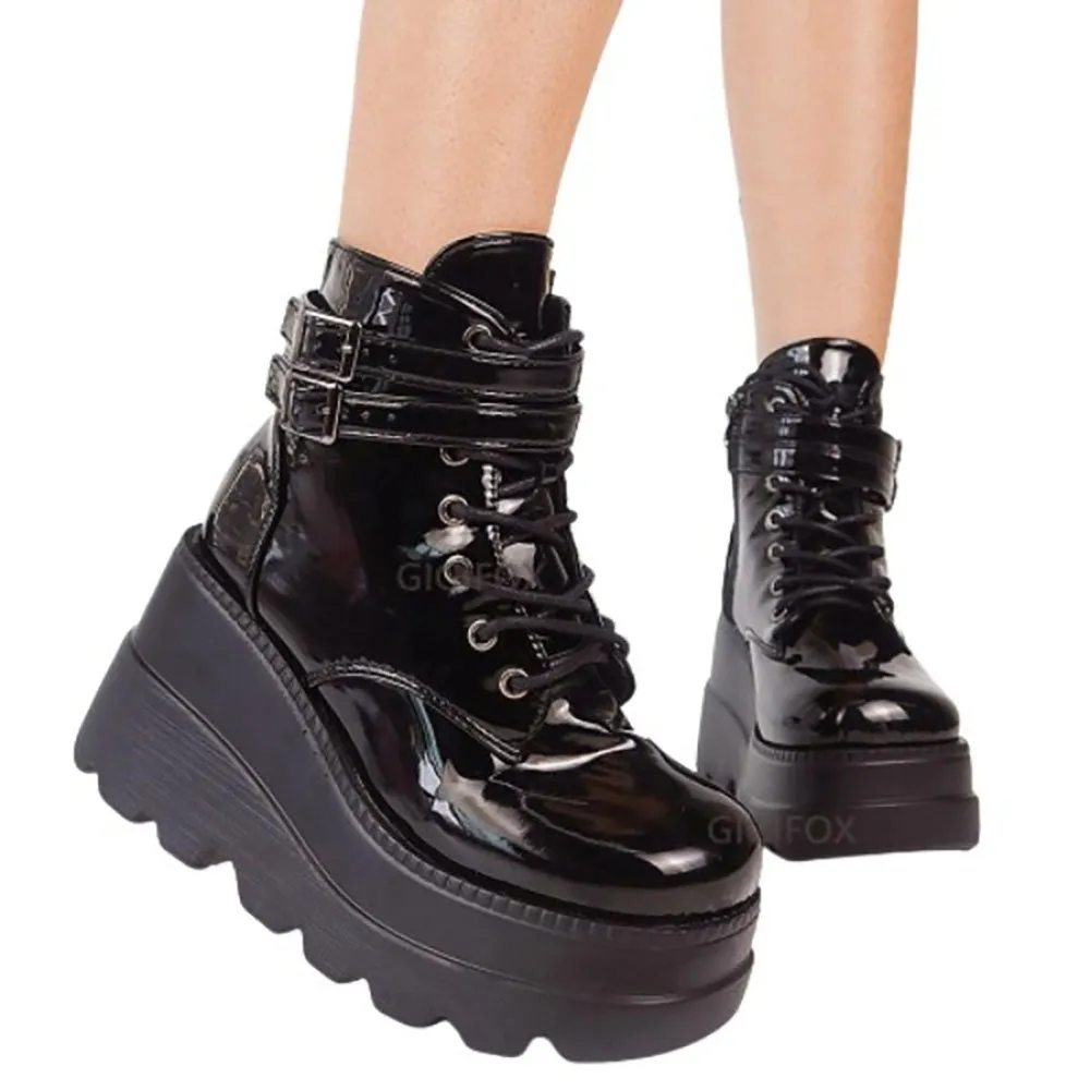 Funki Buys | Boots | Women's Gothic Punk Buckle Ring Creepers