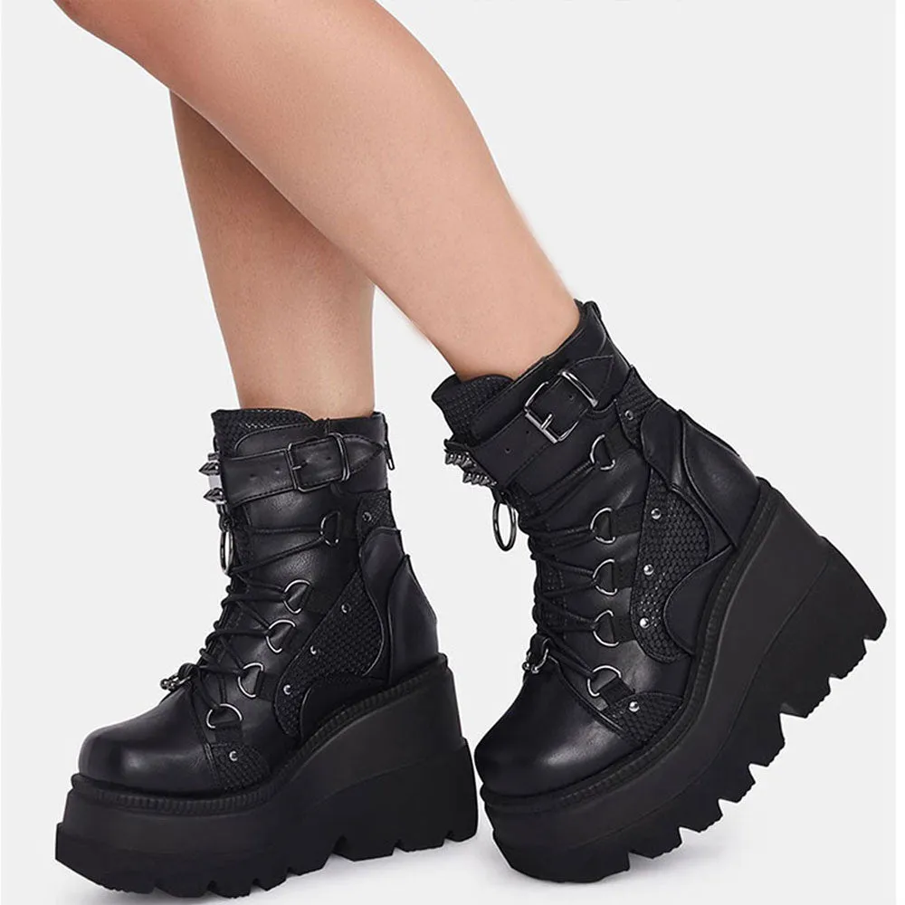 Funki Buys | Boots | Women's Gothic Punk Buckle Ring Creepers