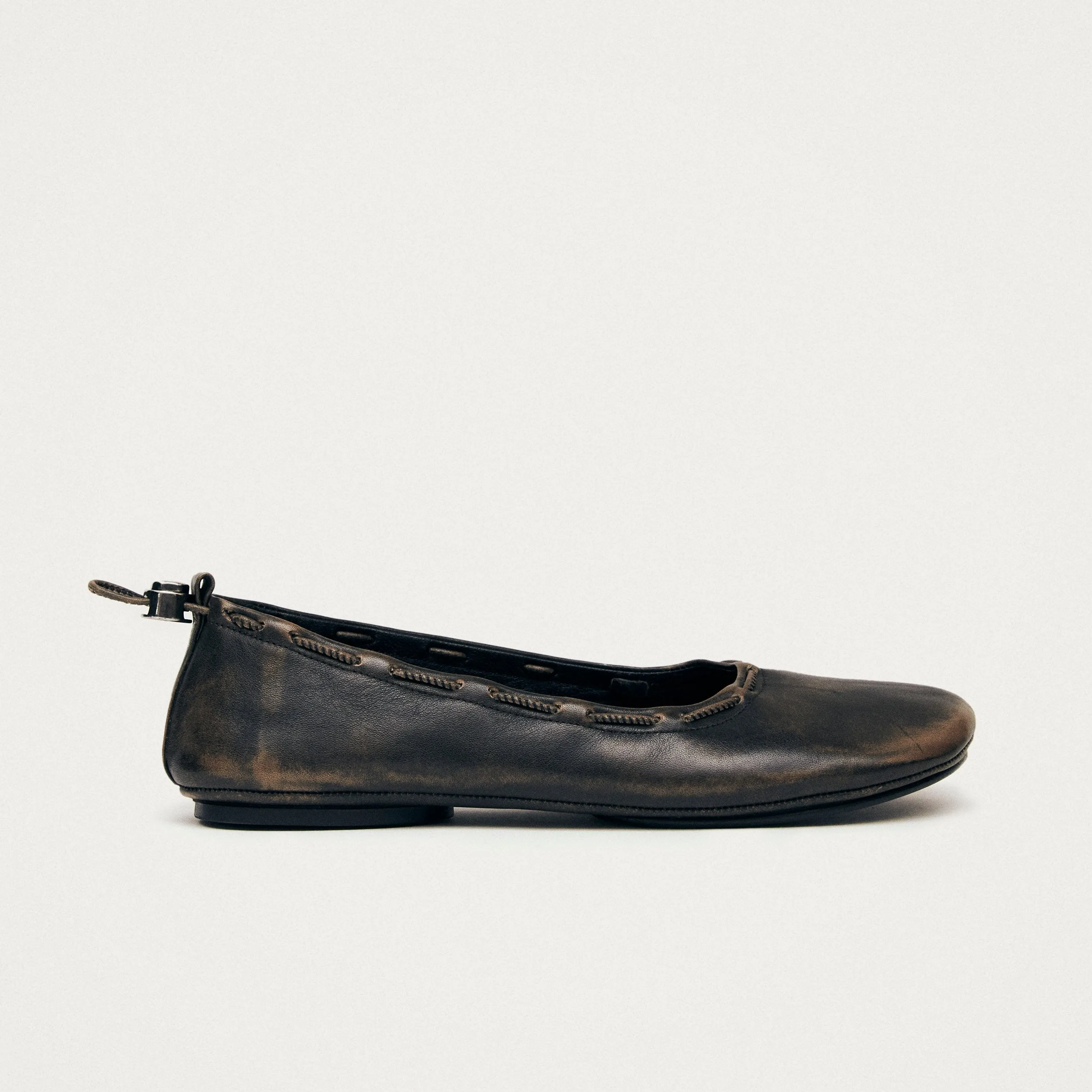 Gill Brushed Brown Leather Ballet Flats